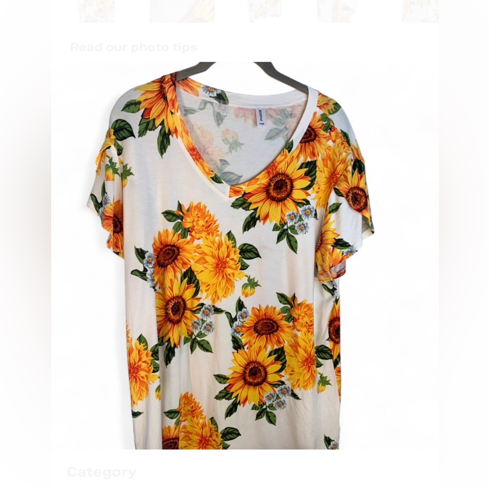 Boho Sunflower Print Women's V-Neck Blouse women’s size L